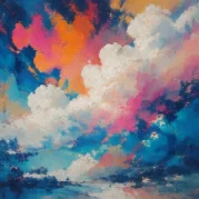 尔湾云机场品牌插画，多彩油画笔触的云